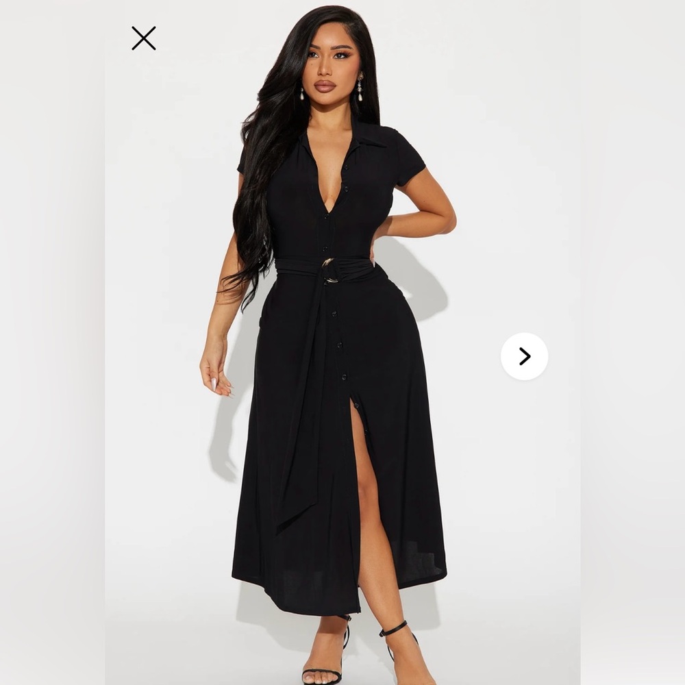 Fashion Nova Elise Button Up Midi Dress - Black